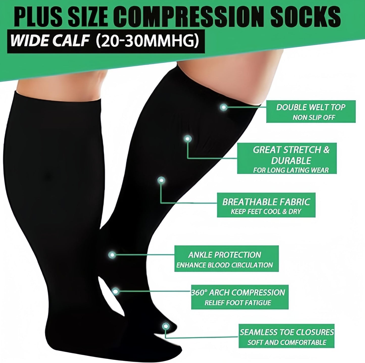 Plus size Compression Socks 20-30 mmHg 3 pairs