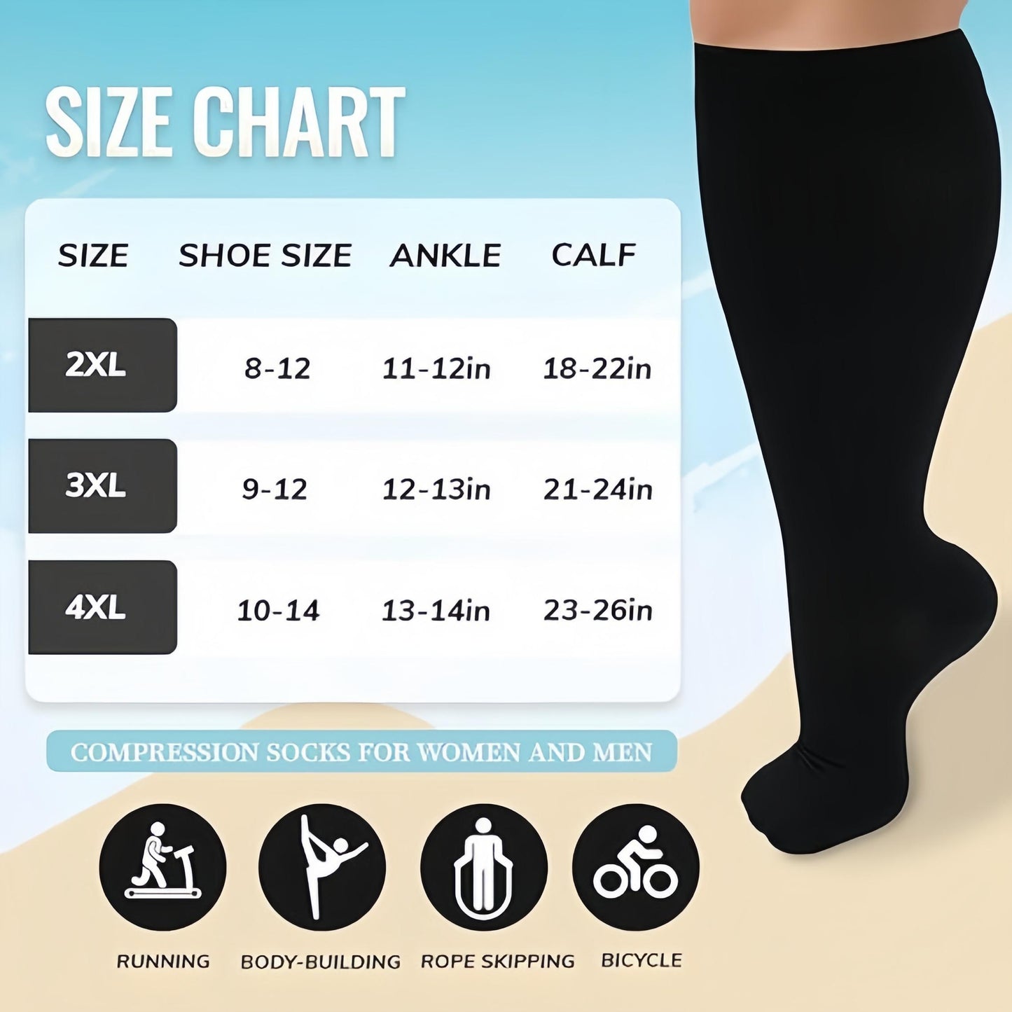 Plus size Compression Socks 20-30 mmHg 3 pairs